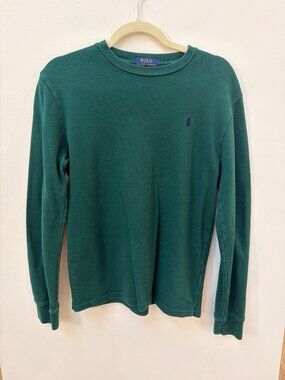 Polo Ralph Lauren Youth Green Long-Sleeve Crewneck Shirt XL 18/20 Cotton Ribbed